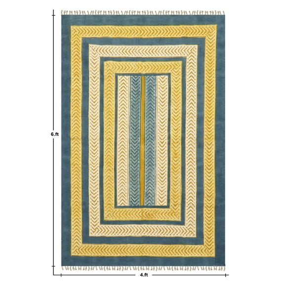 Casavani Yellow Cotton Hand Block Printed Dhurrie Custom Bedroom And living Room Carpet 10x16 feet