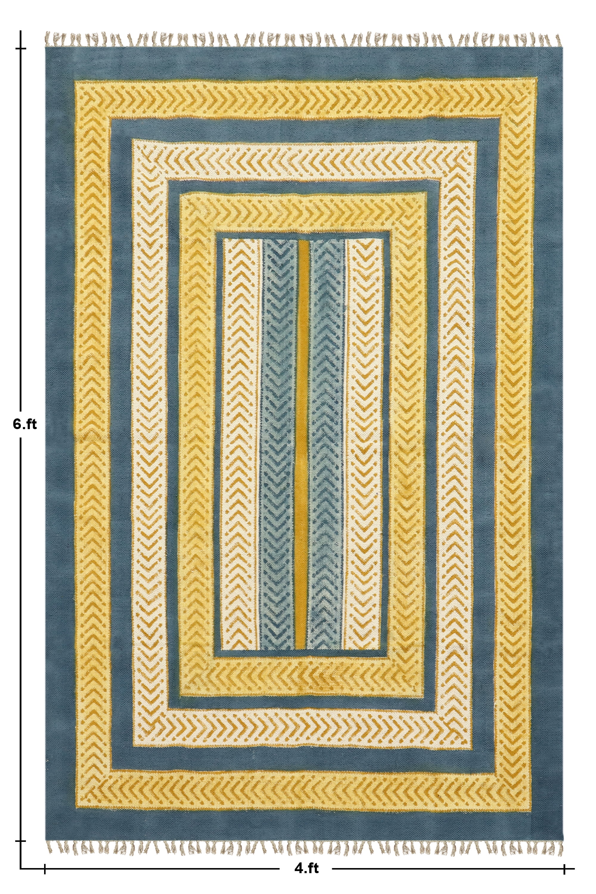 Casavani Yellow Cotton Hand Block Printed Dhurrie Hallway Stair Runner ...