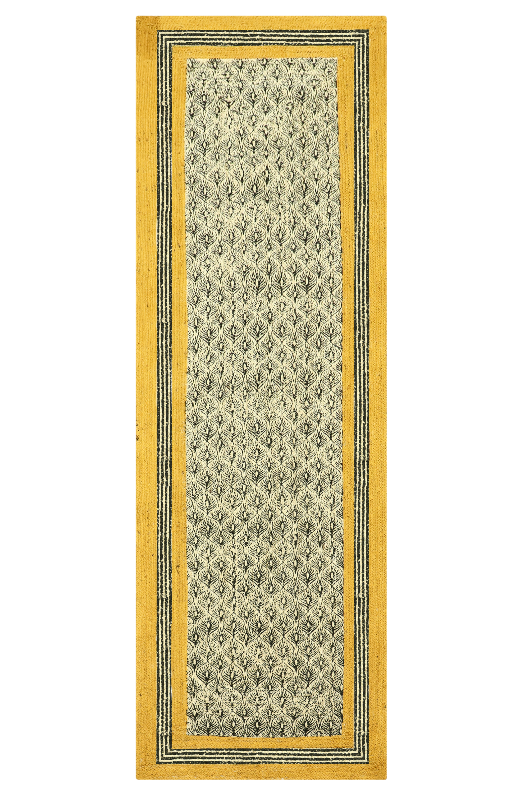 Casavani Yellow Hand Block Printed Jute Rugs Square Kitchen Mats