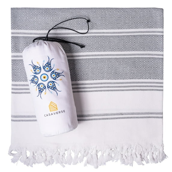 Casaverse Turkish Beach Towel, Turkish Bath Towel Made of 100% Cotton, Quick Dry Sand Free Beach Towels Oversized, Turkish Towels Sand Light Cloud Extra Large Beach Towel 38" x 71", Travel Beach Towel