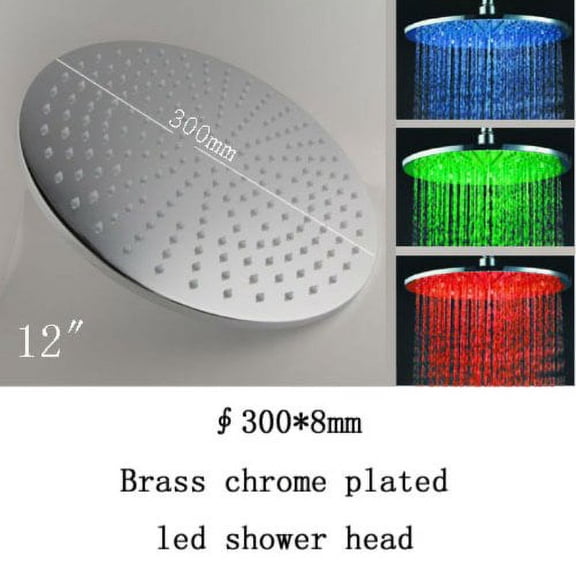 Cascada 12 Inch Round Rainfall LED Shower Head, Stainless Steel with Chrome Finish ((Without Shower Arm)