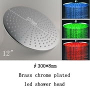 Cascada 12 Inch Round Rainfall LED Shower Head, Stainless Steel with Chrome Finish Without Shower Arm