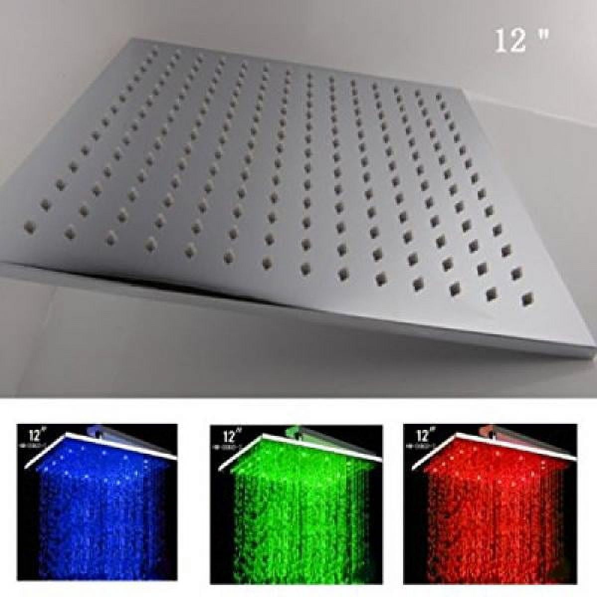 Cascada 12 Inch Square Rainfall LED Shower Head, Stainless Steel with ...