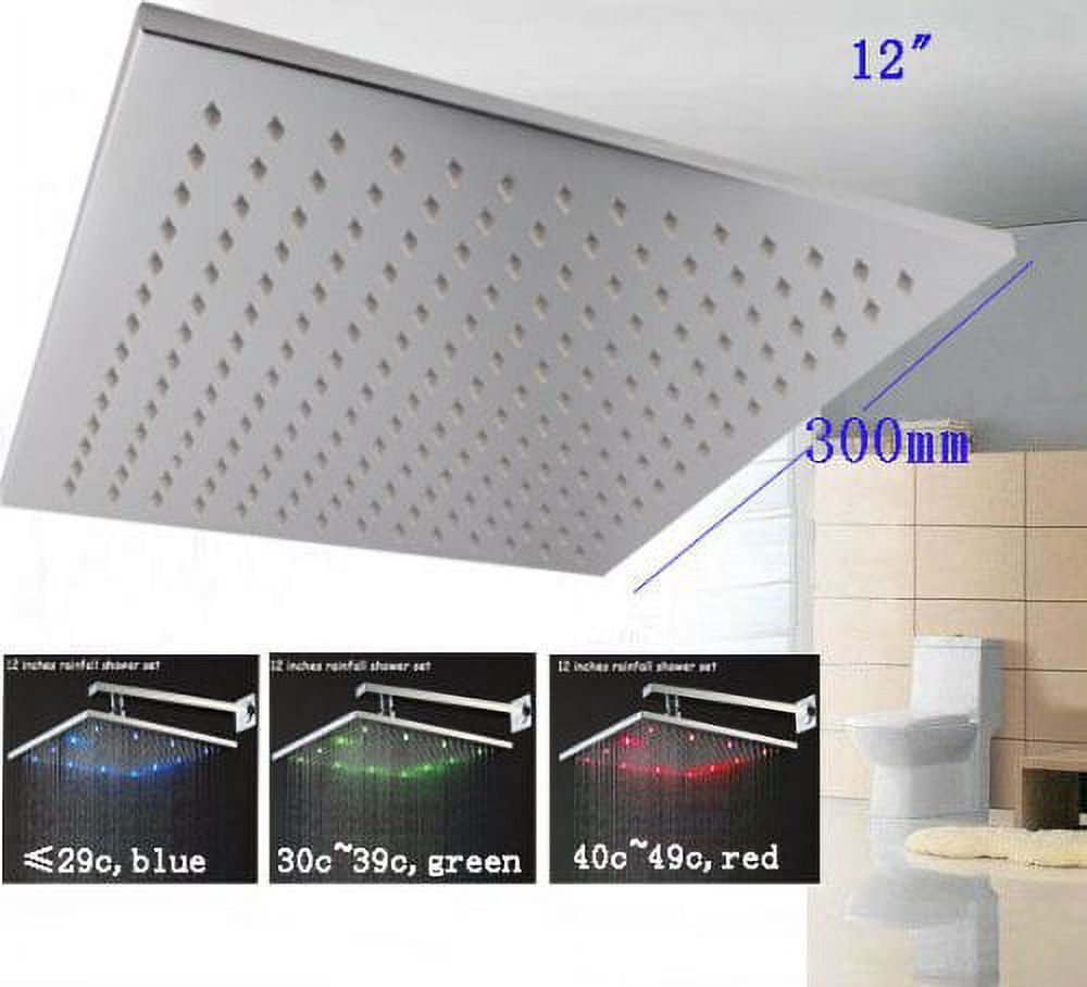 Cascada 12 Inch Wall Mount Square Rainfall LED Shower Head, Stainless ...