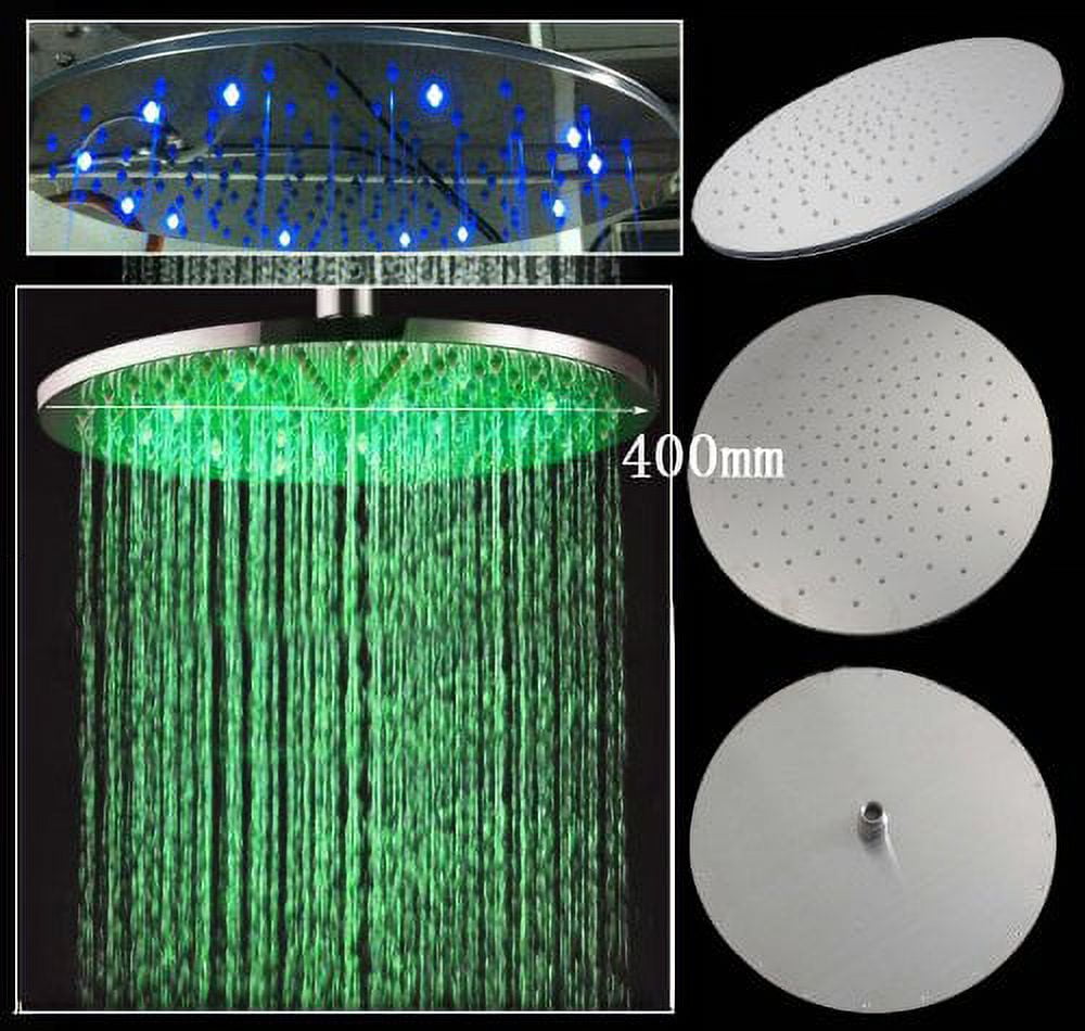 Cascada 16 Inch Ceiling Mount Round Rainfall LED Shower Head, Stainless ...