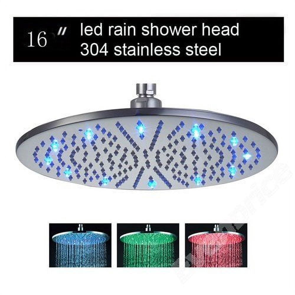 Cascada 16 Inch Ceiling Mount Round Rainfall LED Shower Head, Stainless ...