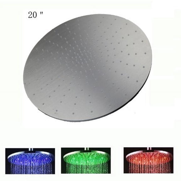 Cascada 20 Inch Ceiling Mount Round Rainfall LED Shower Head, Brushed Nickel ((Without Shower Arm)