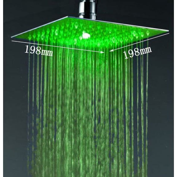 Cascada 8 Inch Square Multi Color LED Rain Shower Head, Brushed Nickel