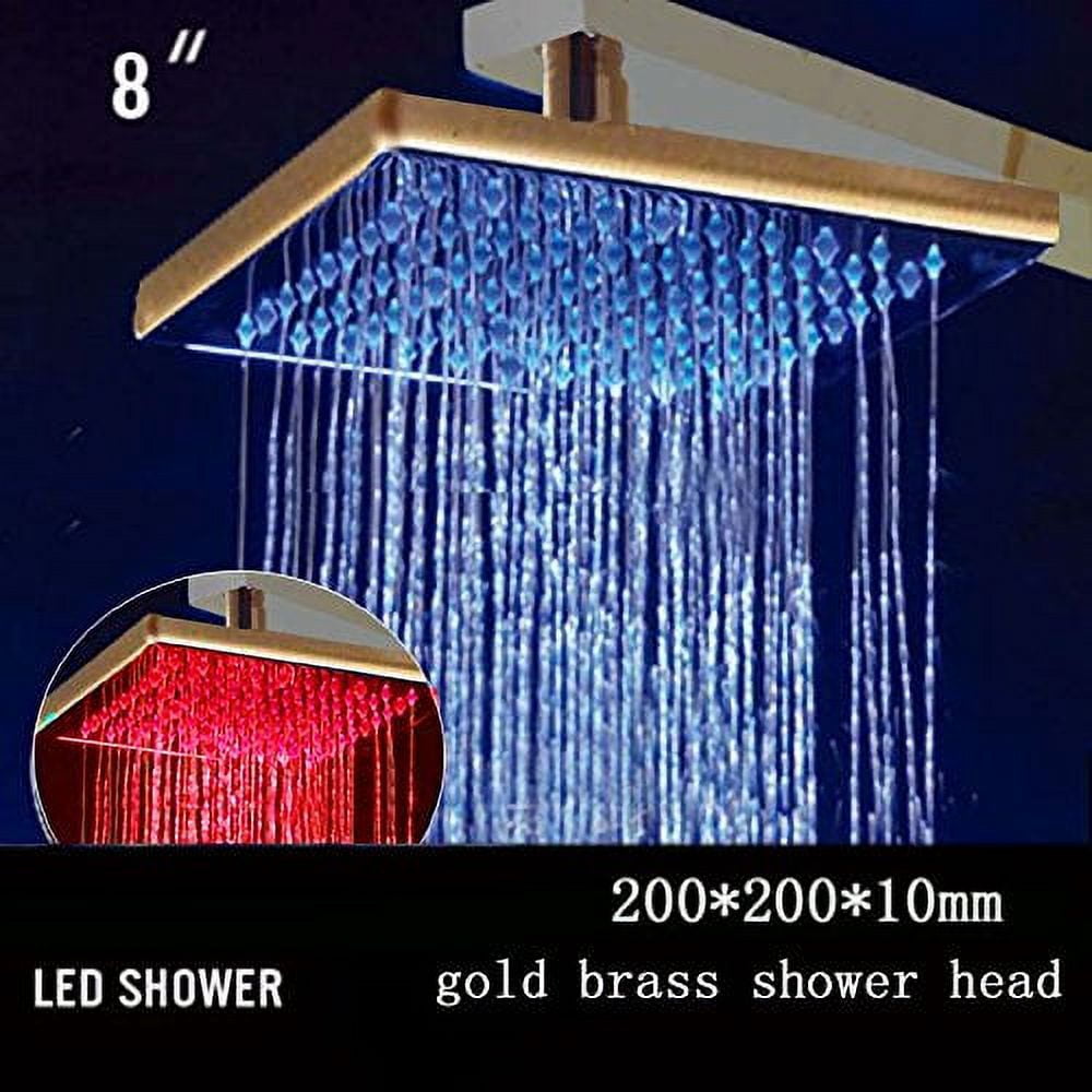 Cascada 8 Inch Square Multi Color LED Rain Shower Head, Gold Finish