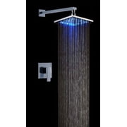 Cascada Bathroom Shower Set with 10  Rainfall Square LED Shower Head with Wall Mount Shower Arm and a Diverter Valve, Chrome Finish
