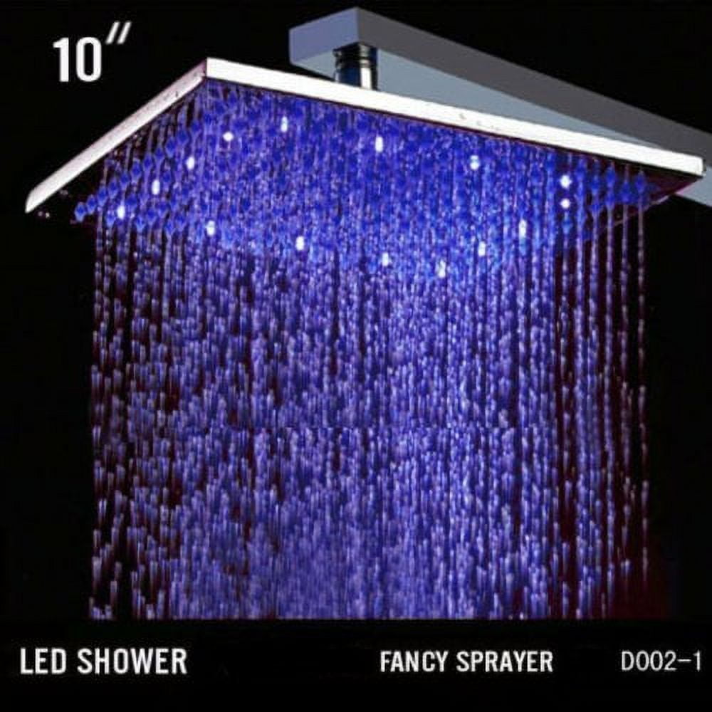 Cascada Ceiling Mount Rainfall LED Shower Head, (include Shower Arm) (10", Chrome)