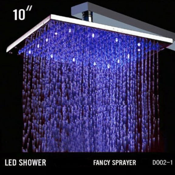 Cascada Ceiling Mount Rainfall LED Shower Head, (include Shower Arm) (10", Gold)