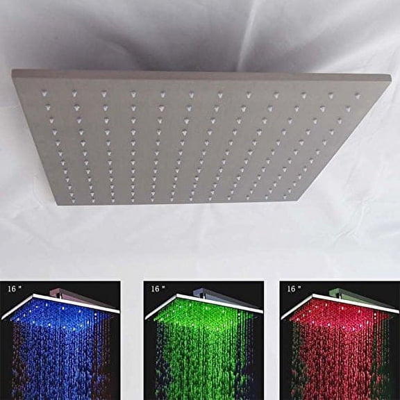 Cascada Ceiling Mount Rainfall LED Shower Head, (include Shower Arm) (16", Brushed Nickel)