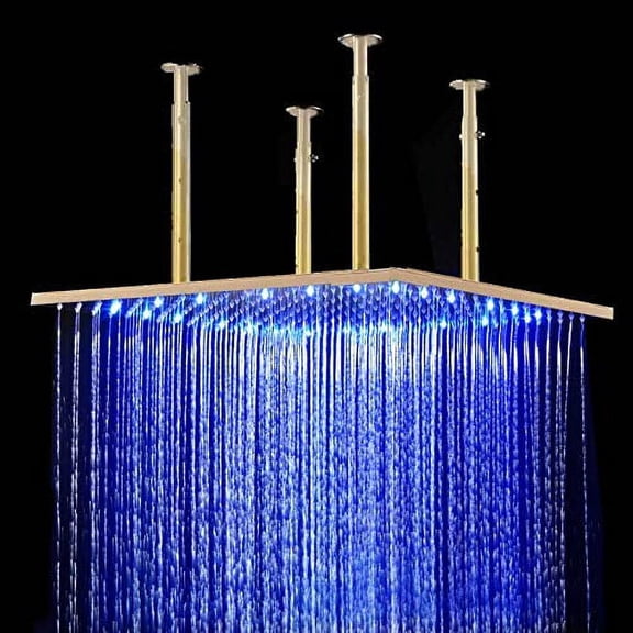 Cascada Ceiling Mount Rainfall LED Shower Head, (include Shower Arm) (20", Gold)