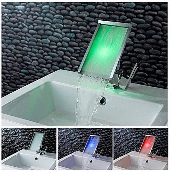 Cascada Color Changing LED Waterfall Bathroom Sink Faucet (Chrome Finish)