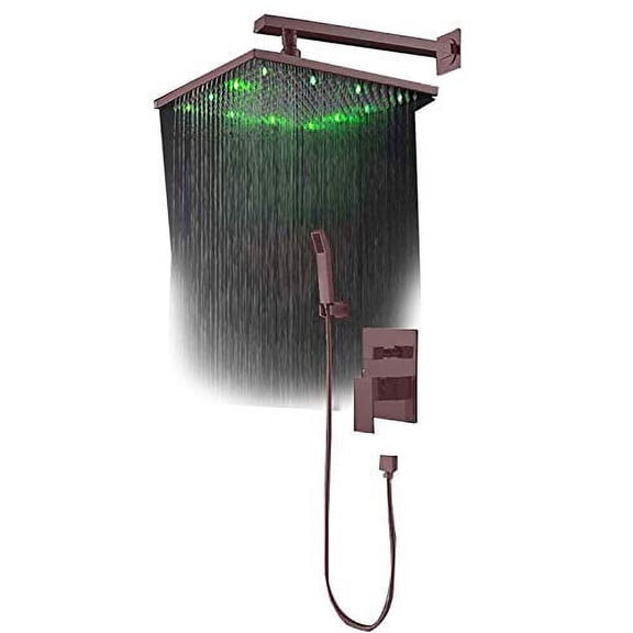 Cascada Luxury Bathroom Shower Set Rainfall LED Shower Head, Double-Function Valve, and Brass Handheld Shower (10", Oil Rubbed Bronze)