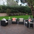 thumbnail image 1 of Cascada Outdoor 4 Piece Wicker Club Chairs with Cushions and C-Shaped Tables Set, Silver, Dark Brown, Beige, 1 of 7