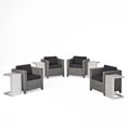 thumbnail image 1 of Cascada Outdoor 4 Piece Wicker Club Chairs with Cushions and C-Shaped Tables Set, Silver, Dark Grey, Mixed Black, 1 of 8