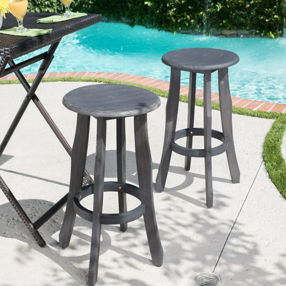 Cascada Outdoor Acacia Wood Barstools, Set of 2, Dark Grey