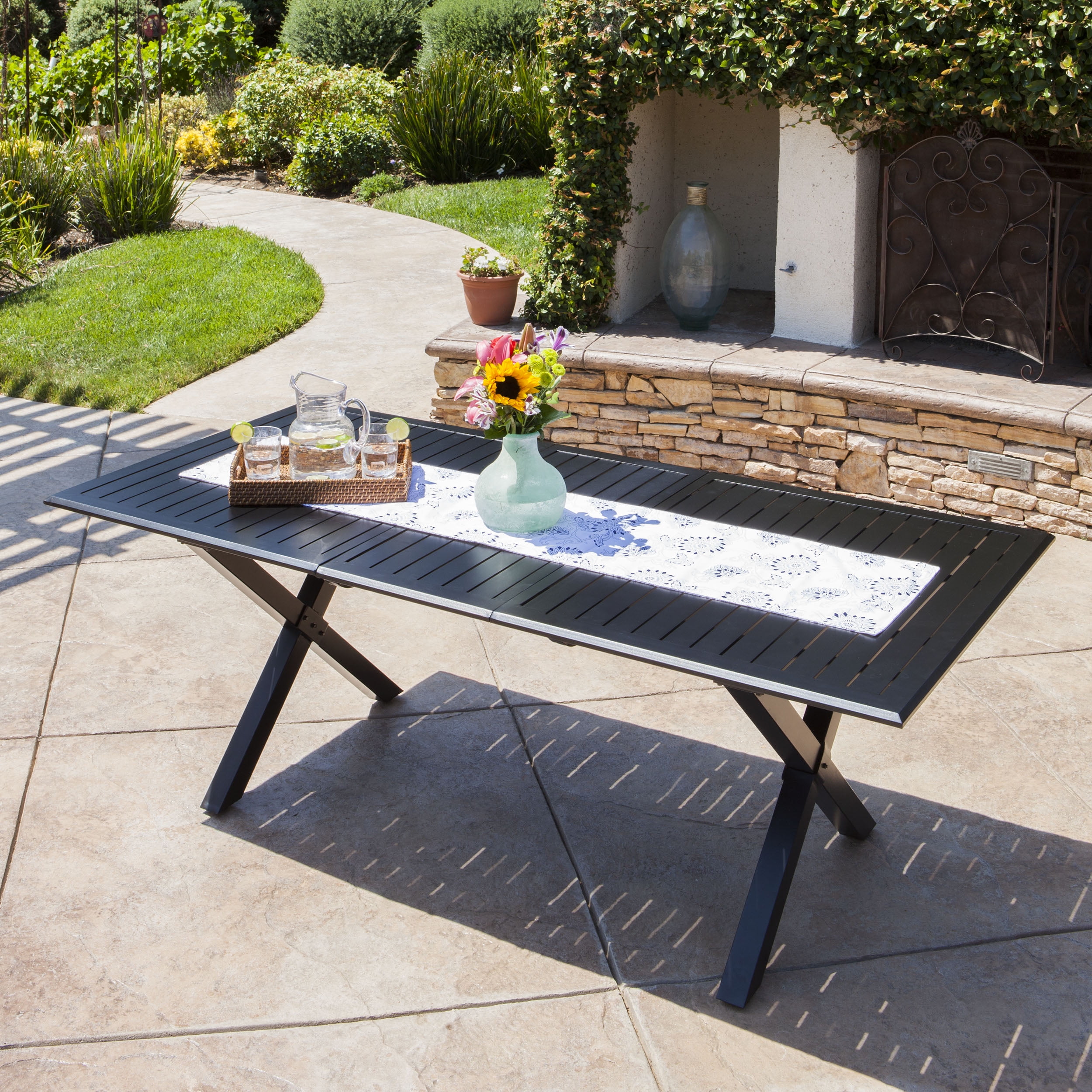 Cascada Outdoor Expandable Cast Aluminum Rectangular Dining Table Black Walmart
