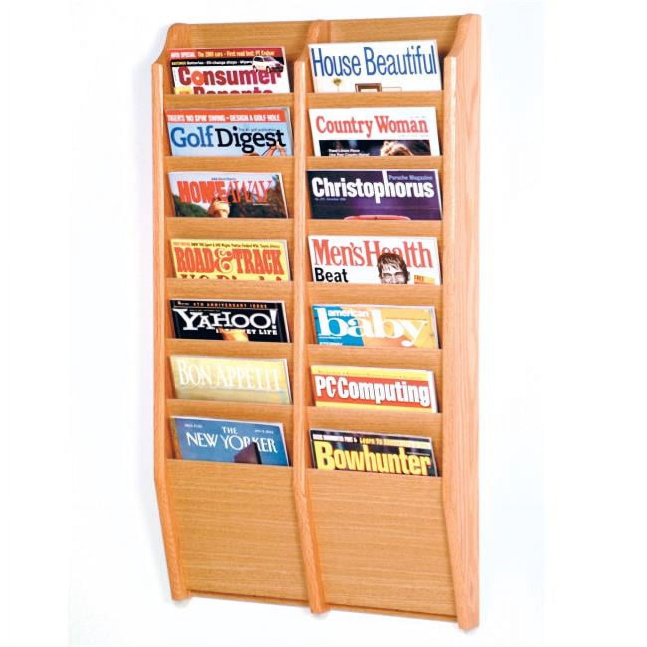 Compact Magazine Rack Cascade 14 Pocket Magazine Rack - Black, Mahogany & Light Oak - Walmart.com