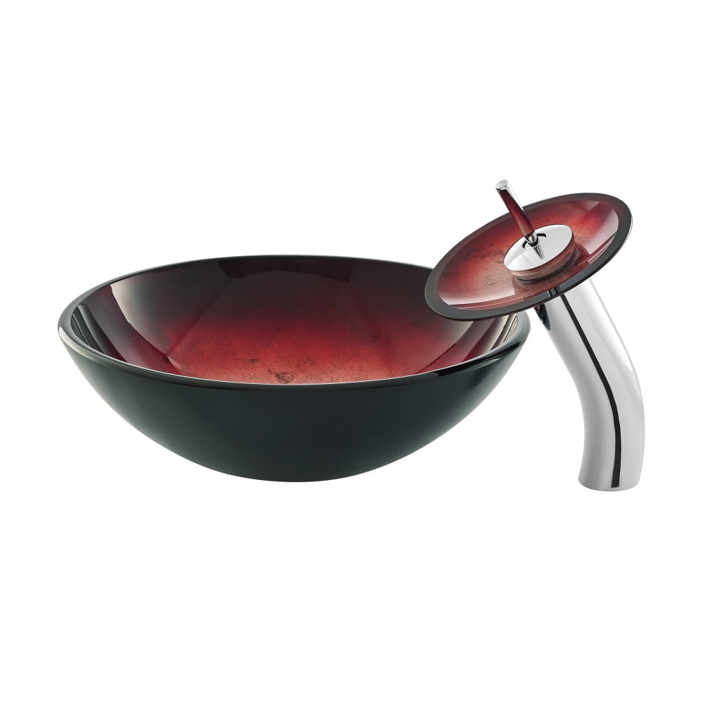 Cascade 16.5" Ember Red Glass Vessel Sink with Faucet