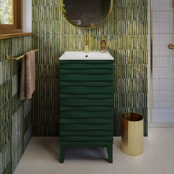Cascade 18" Freestanding Bathroom Vanity in Green Oak with Sink Top