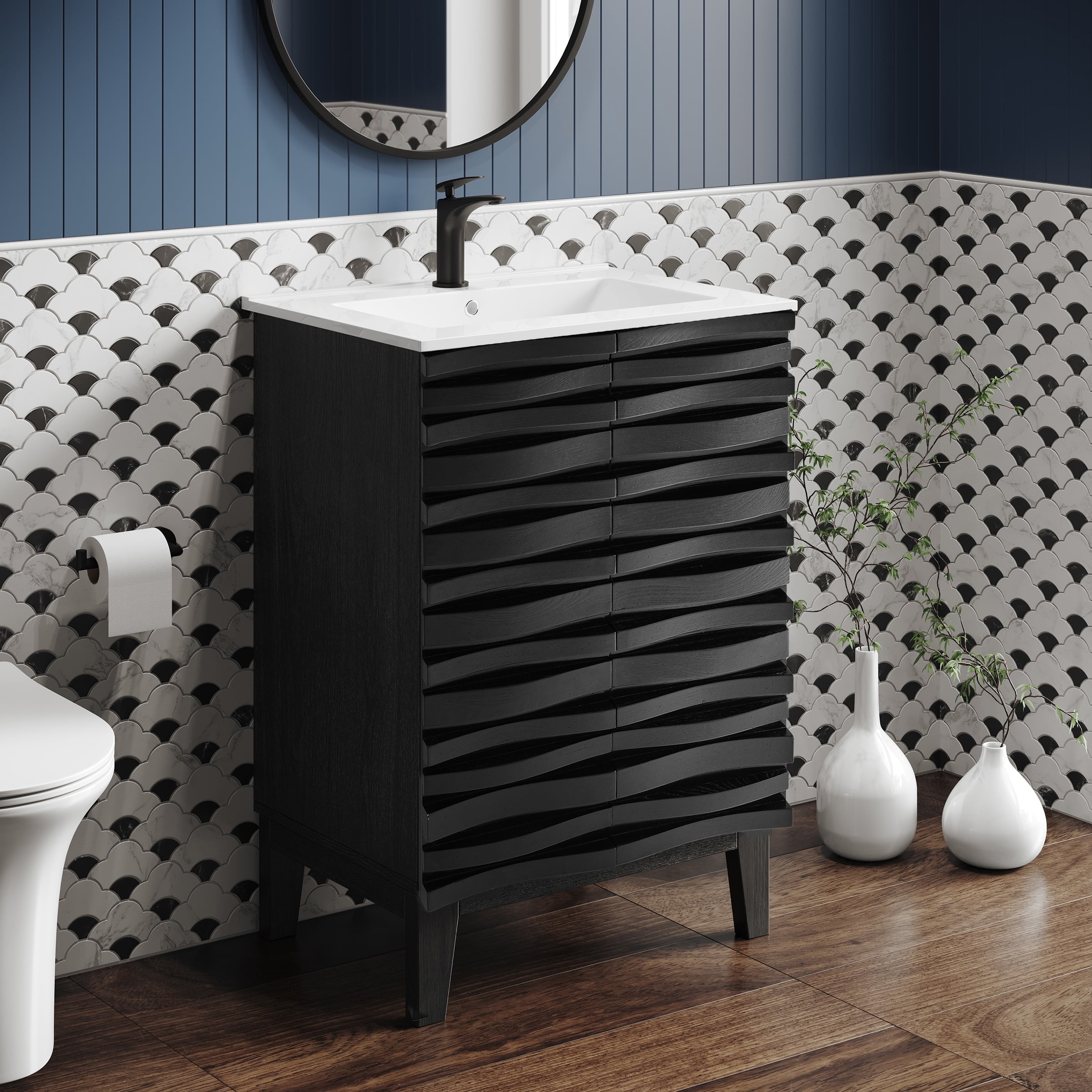 Black Freestanding 24" Single Bathroom Vanity with Raised Paneling