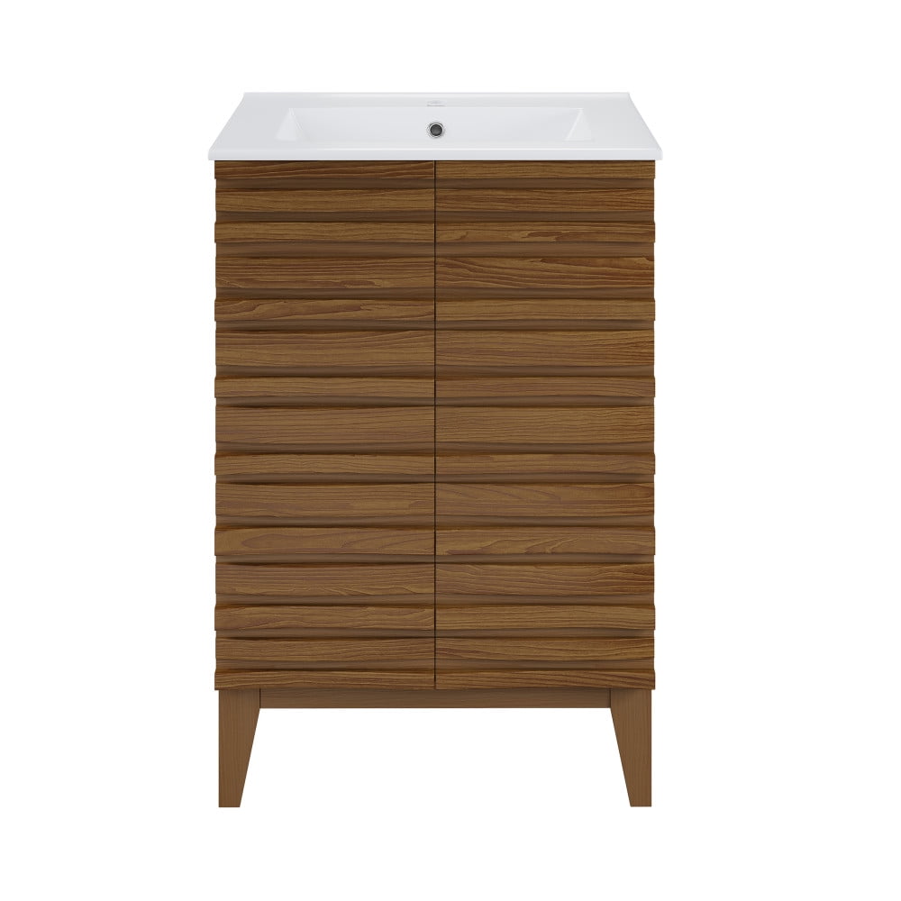 Cascade 24" Brown Oak Freestanding Bathroom Vanity with White Ceramic Top