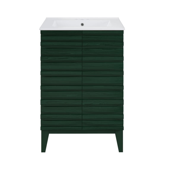 Cascade 24" Freestanding Bathroom Vanity in Green Oak with 3-Hole Centerset Sink Top