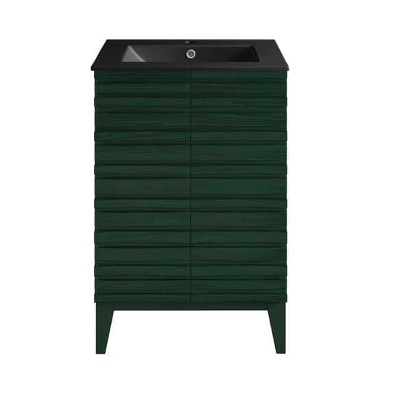 Cascade 24" Freestanding Bathroom Vanity in Green Oak with Black Sink Top