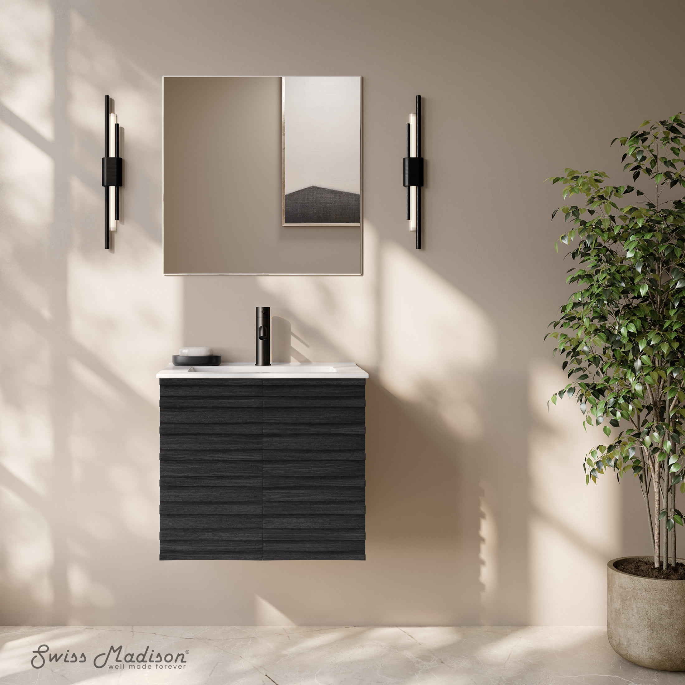 Cascade 24" Wall-Mounted Bathroom Vanity in Black Oak with Sink Top
