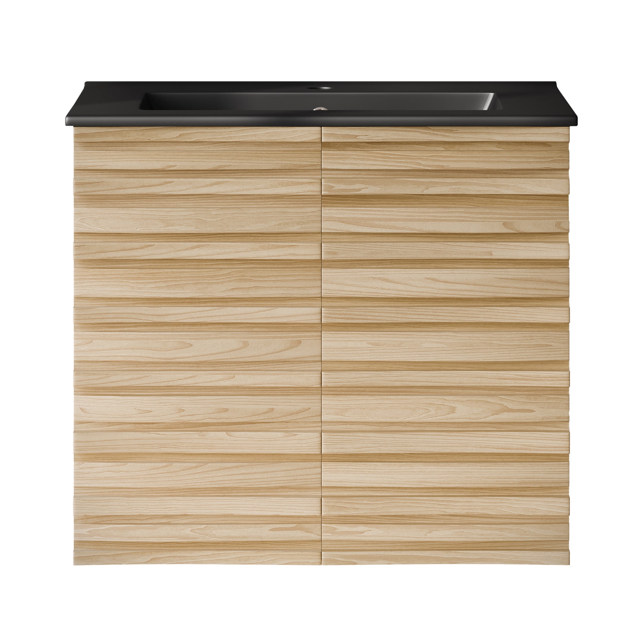 Cascade 24" Wall-Mounted Bathroom Vanity in Natural Oak with Black Sink Top