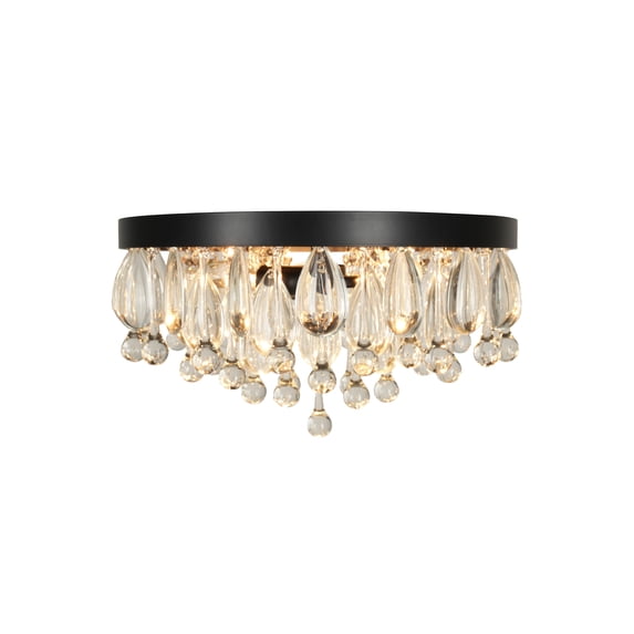Kenroy Home Cascade 13'' Flush Mount Ceiling Light Fixture with Tiered Rows of Cascading Glass Crystal Beads for Entryway, Living Room, Dining Room, or Bedroom, Black