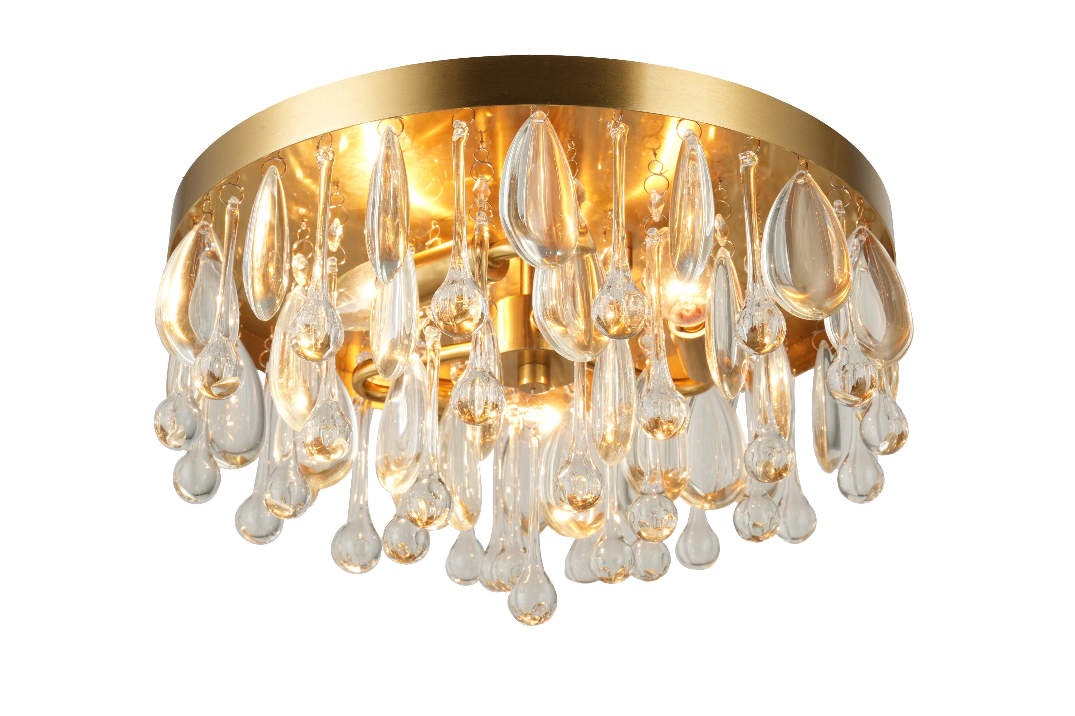 Kenroy Home Cascade 13'' Flush Mount Ceiling Light Fixture with Tiered Rows of Cascading Glass Crystal Beads for Entryway, Living Room, Dining Room, or Bedroom, Brushed Gold