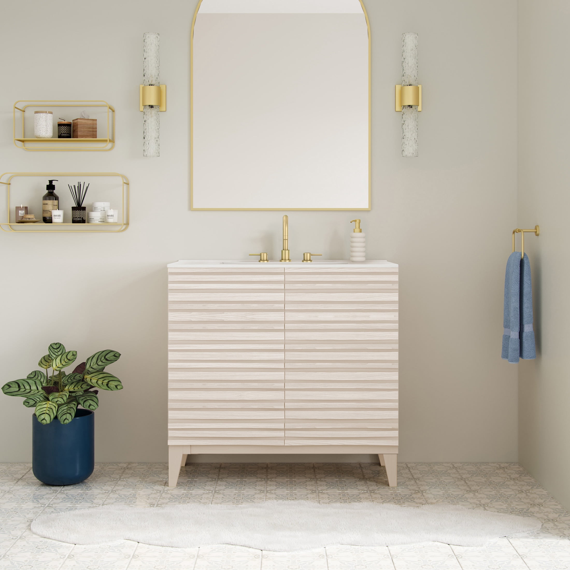 Cascade 30" Freestanding Bathroom Vanity in White Oak with 3-Hole Widespread Sink Top