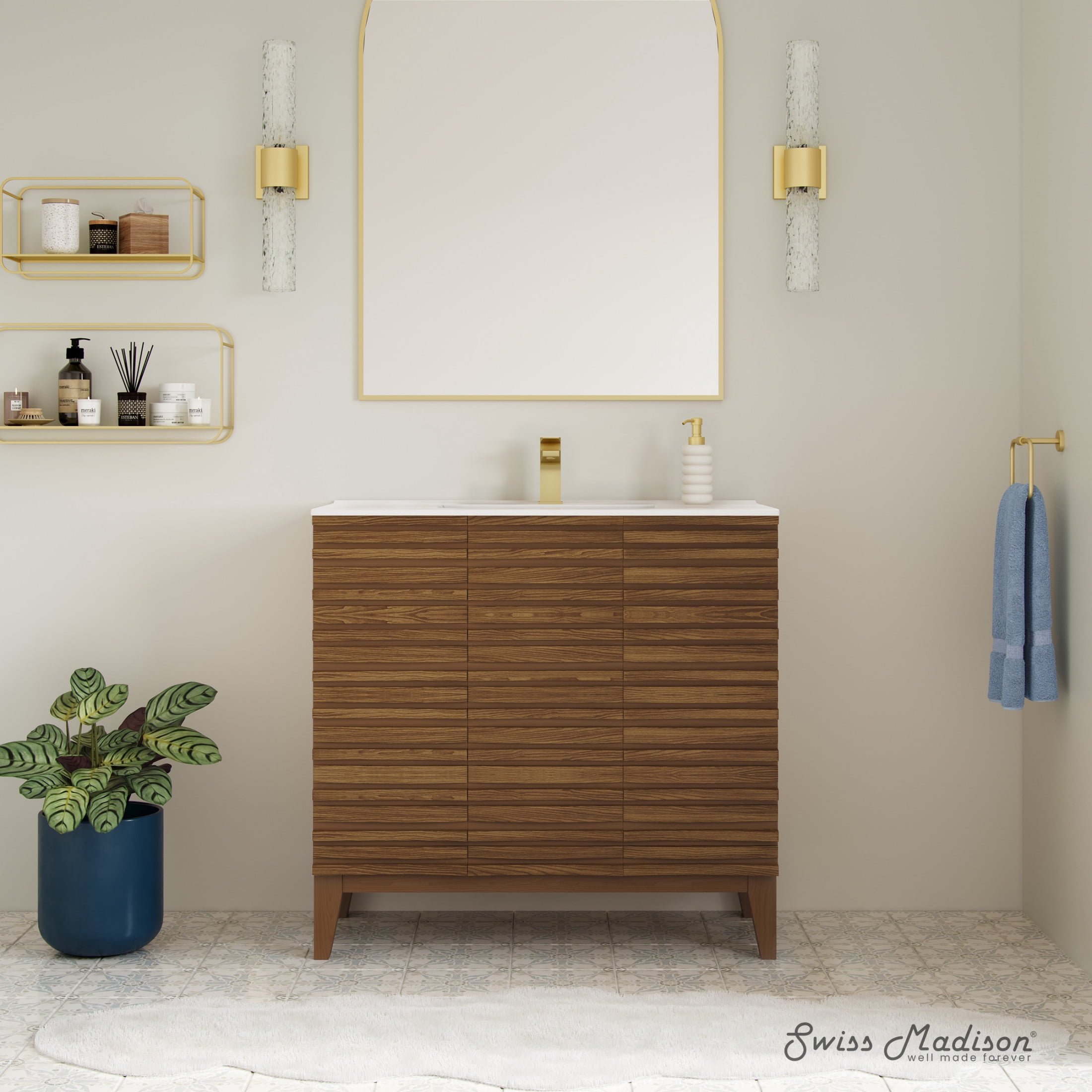 Cascade 36" Brown oak Bath Vanity With White Ceramic Sink Top