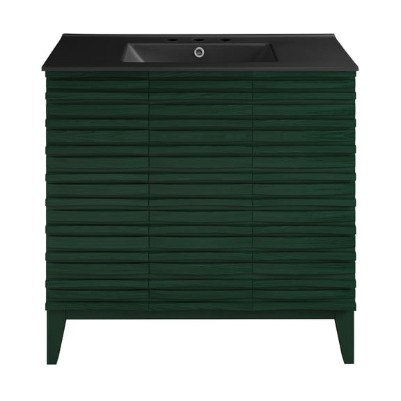 Cascade 36" Freestanding Bathroom Vanity in Green Oak with Black 3-Hole Widespread Sink Top