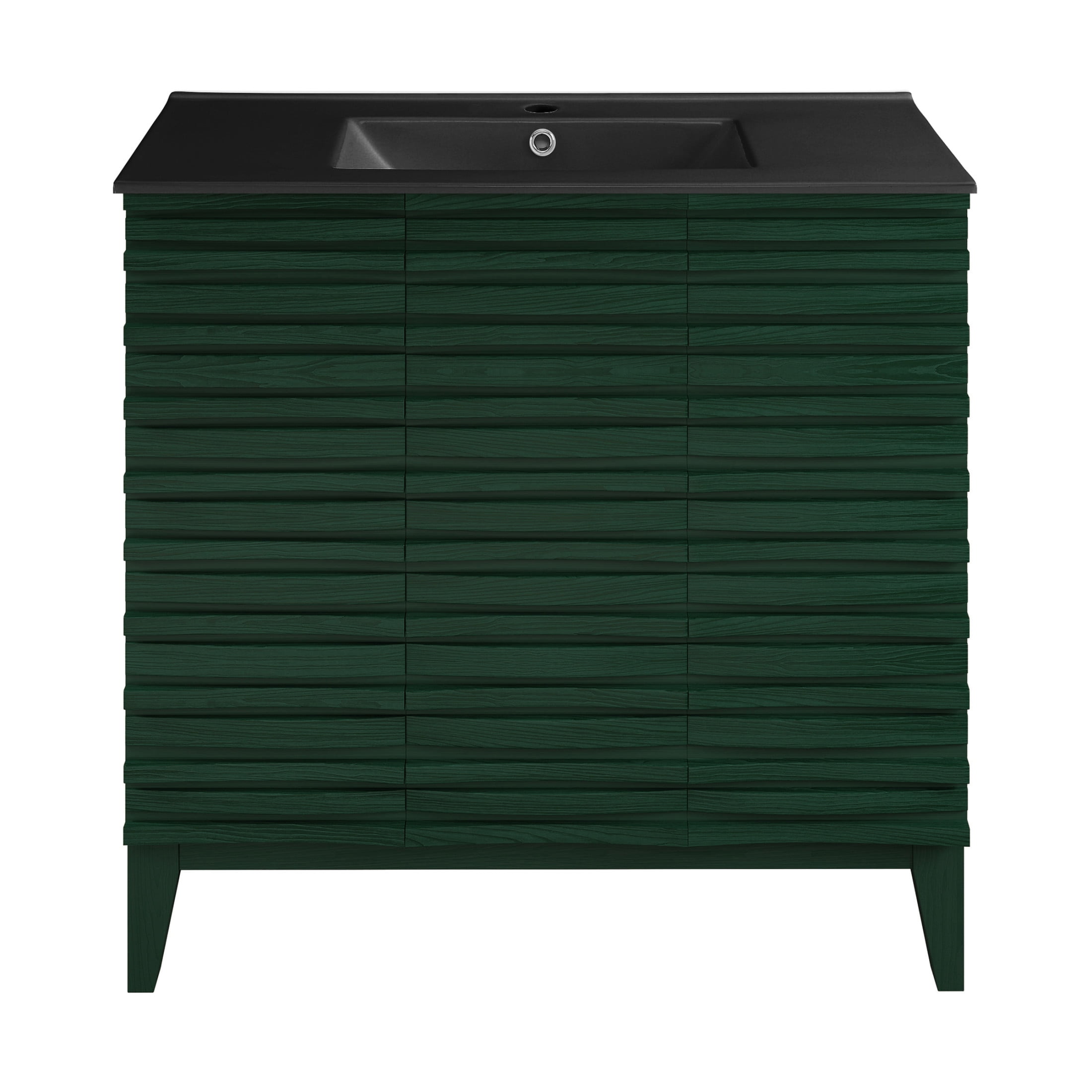 Cascade 36" Freestanding Bathroom Vanity in Green Oak with Black Sink Top