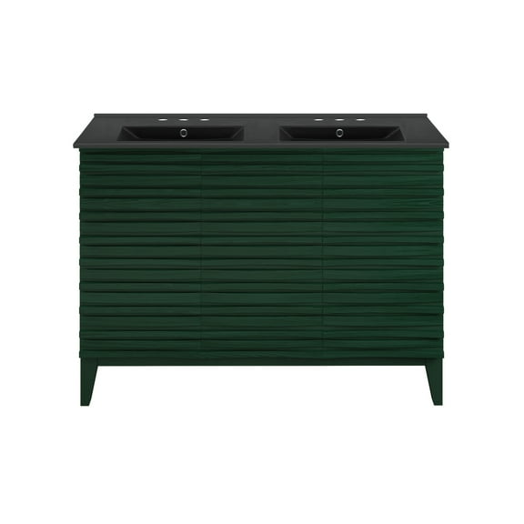 Cascade 48" Freestanding Bathroom Vanity in Green Oak with Black 3-Hole Widespread Double Basin Sink Top