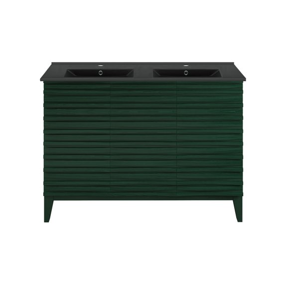 Cascade 48" Freestanding Bathroom Vanity in Green Oak with Black Double Basin Sink Top