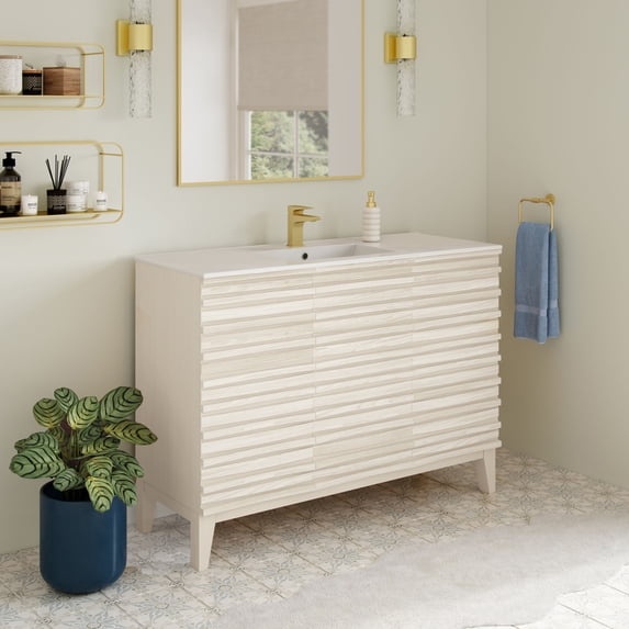 Cascade 48" Freestanding Bathroom Vanity in White Oak with Sink Top