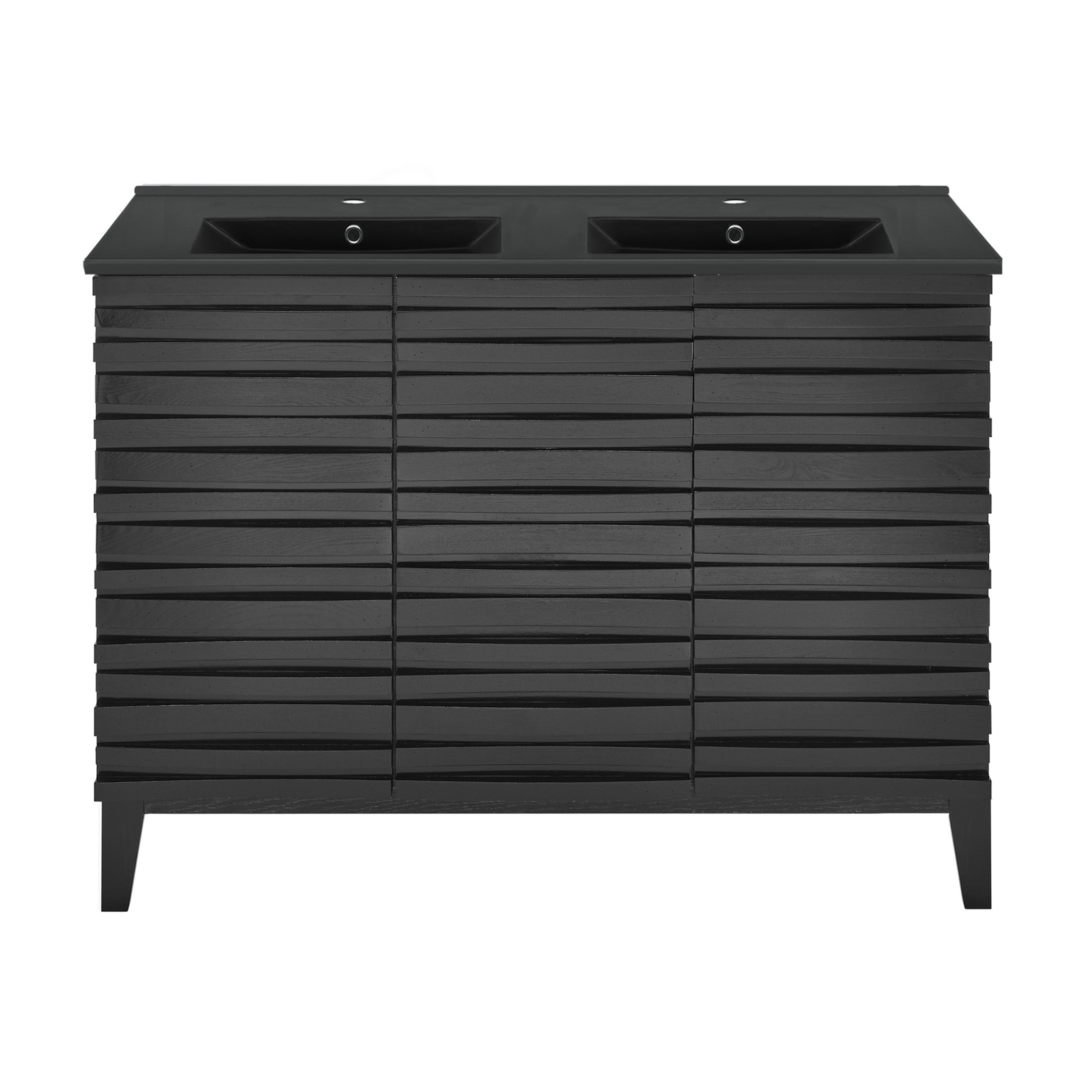 Cascade 48 in. Black Oak, Double Basin Bathroom Vanity With Black Ceramic Sink Top
