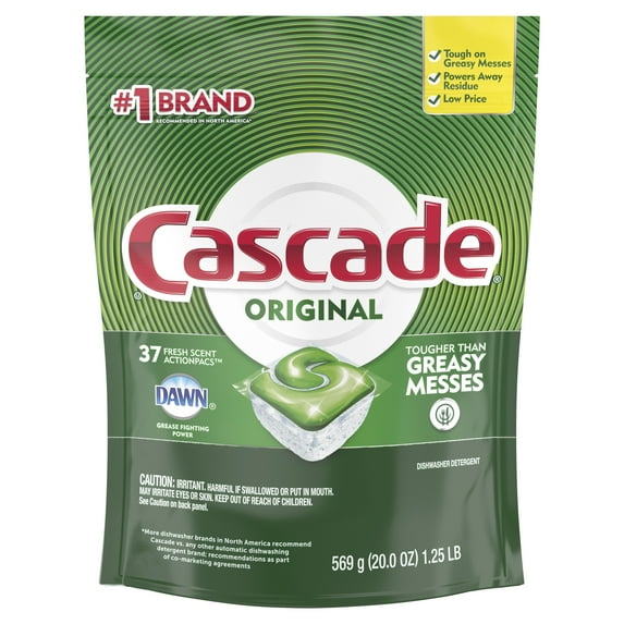 Cascade Original Dishwasher Pods, ActionPacs Dishwasher Detergent Tabs, Fresh Scent, 37 Ct