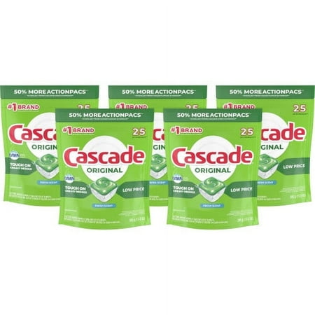 Cascade ActionPacs, Fresh Scent, 13.5 oz Bag, 25/Pack, 5 Packs/Carton , Each