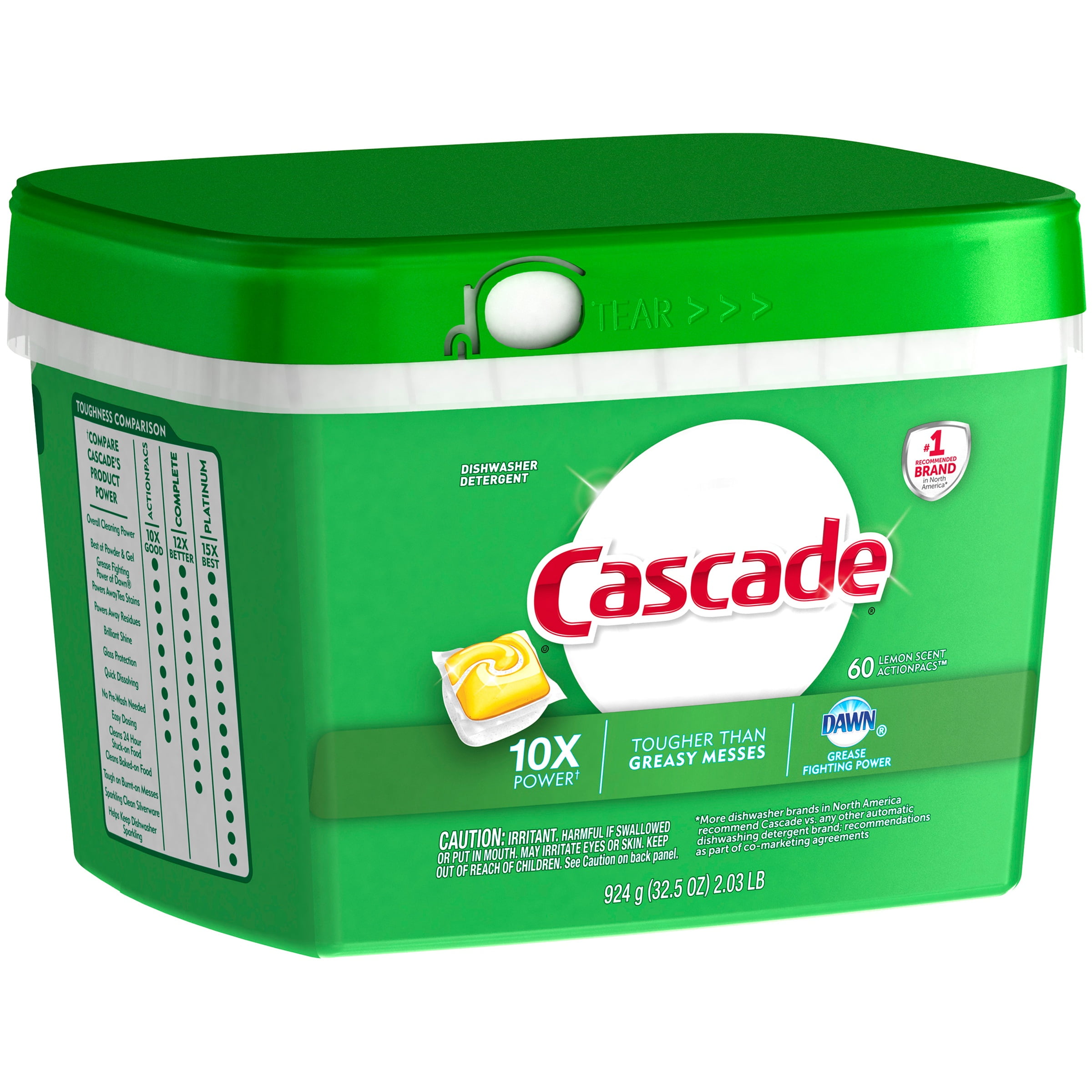 Cascade ActionPacs PowerClean Dishwasher Detergent, Lemon Scent, 60