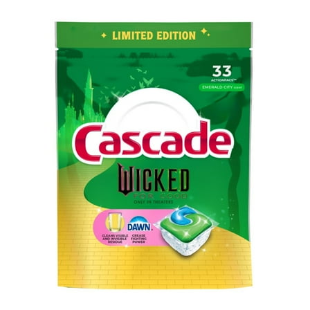 Cascade Complete "Wicked: For Good" Limited Edition Dishwasher Pods, Dish Detergent Soap, Emerald City Scent, 33 Count