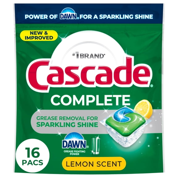 Cascade Complete Action Pacs, Dishwasher Detergent, Lemon, 16 Count
