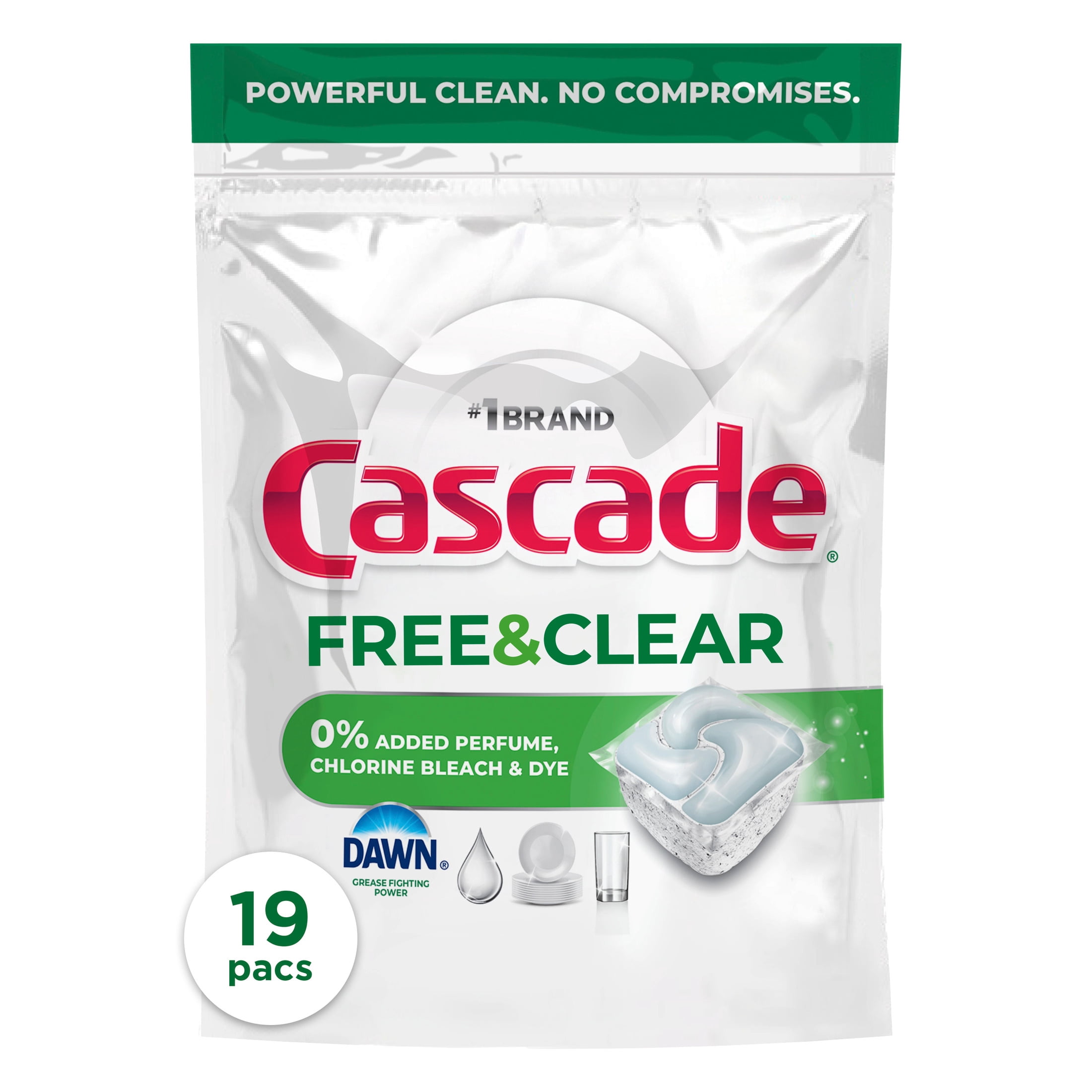Cascade Free & Clear Dishwasher Pods, Dish Detergent Soap, Unscented, 19 Count