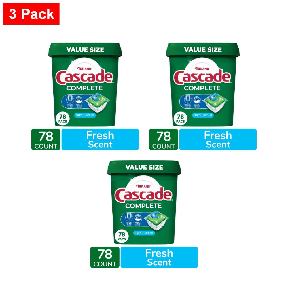 Cascade Complete ActionPacs Fresh Scent Dishwasher Detergent Pods 78 ct - 3 Pack